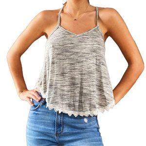 casual lace trim crop top